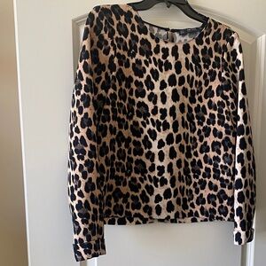 Zara Leopard Print Long Sleeve Sweatshirt in Beige and Black